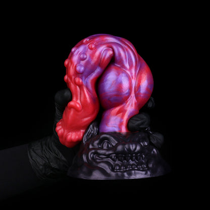 Dämonenhund Dog Dildo – Mehrblättrige Rot-Glans-Krone, 3D-Venenrelief, Kugelnoppen & Fangzahn-Saugnapf-Sockel
