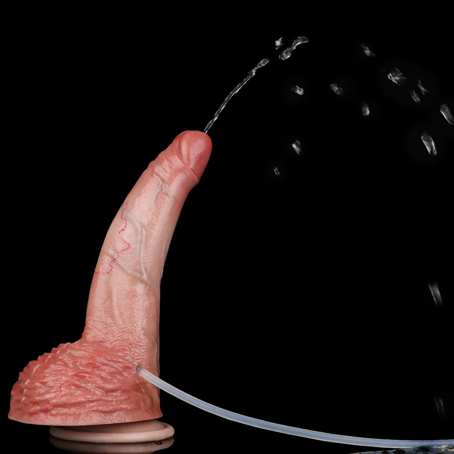 Pfirsich-Girth Squirting Dildo – Ultra-Breiter Pfirsich-Fleischton, Tieffalten-Hauttextur, Massiver Hodensack & 3-Wege-Spritzsystem aus Platin-Silikon