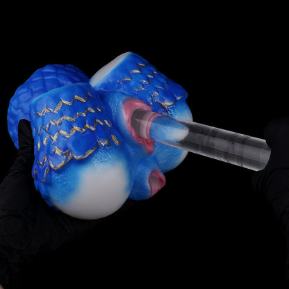 Sekspop Waterdraak – Blauw-gouden siliconen halve body voor fantasy-rollenspellen