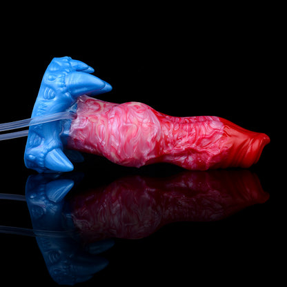 Fantasy Dildo Blutrot & Spritzend – Squirting Beast Dildo mit Mehrblättrigem Kopf, Riesigem Kugelknoten