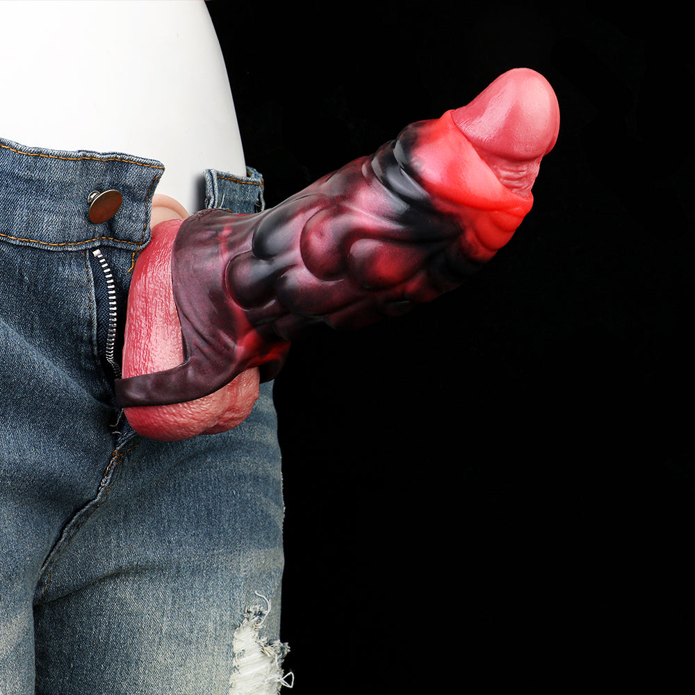 Fantasy Penis Sleeve – Rectangular Glans Cap & Muscle Flow Texture | SilikonLust