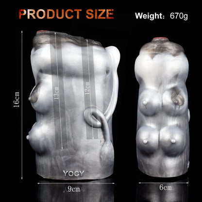Cow Biomimicry Pocket Pussy with Dual Channel – Bovine Fantasy Pocket Pussy in Pearlescent Silver