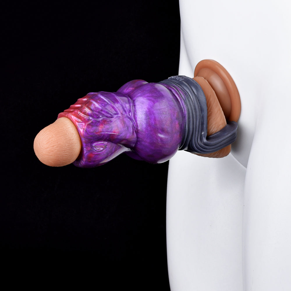 Fantasy Extender Violet-Phantom - Double Ball, V-Scaled Crown & Fork Ring | Platinum Silicone | SiliconeLust