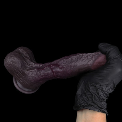 BBC Dildo Trauben-Violett – Dreieck-Faltenkonvergenz, drei Schichten Hauttextur, breite Längsvenen, runde Aufwaertseichel, zwei Hoden & grau-violetter Saugnapf aus Doppelschicht-Platin-Silikon
