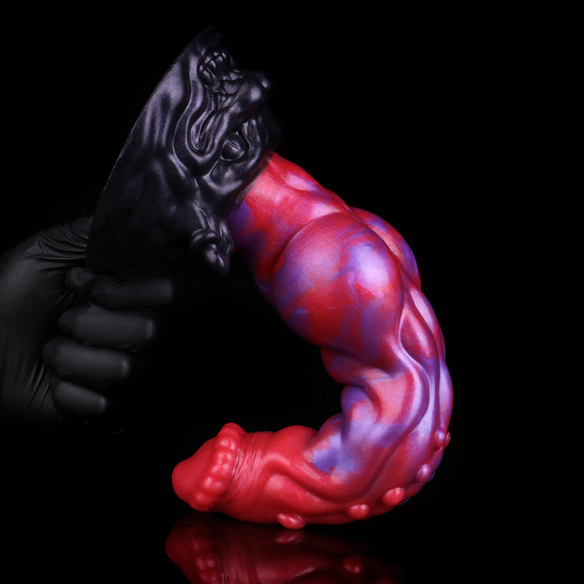 Dämonenhund Dog Dildo – Mehrblättrige Rot-Glans-Krone, 3D-Venenrelief, Kugelnoppen & Fangzahn-Saugnapf-Sockel
