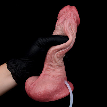 Squirting Dildo XL mit Sattelbase – C-Kurve, Hautfalten-Textur & Ejakulationsfunktion | SilikonLust