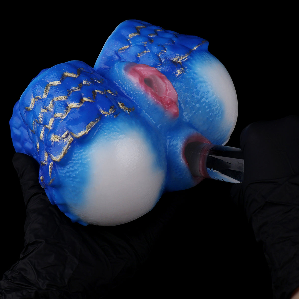 Sekspop Waterdraak – Blauw-gouden siliconen halve body voor fantasy-rollenspellen