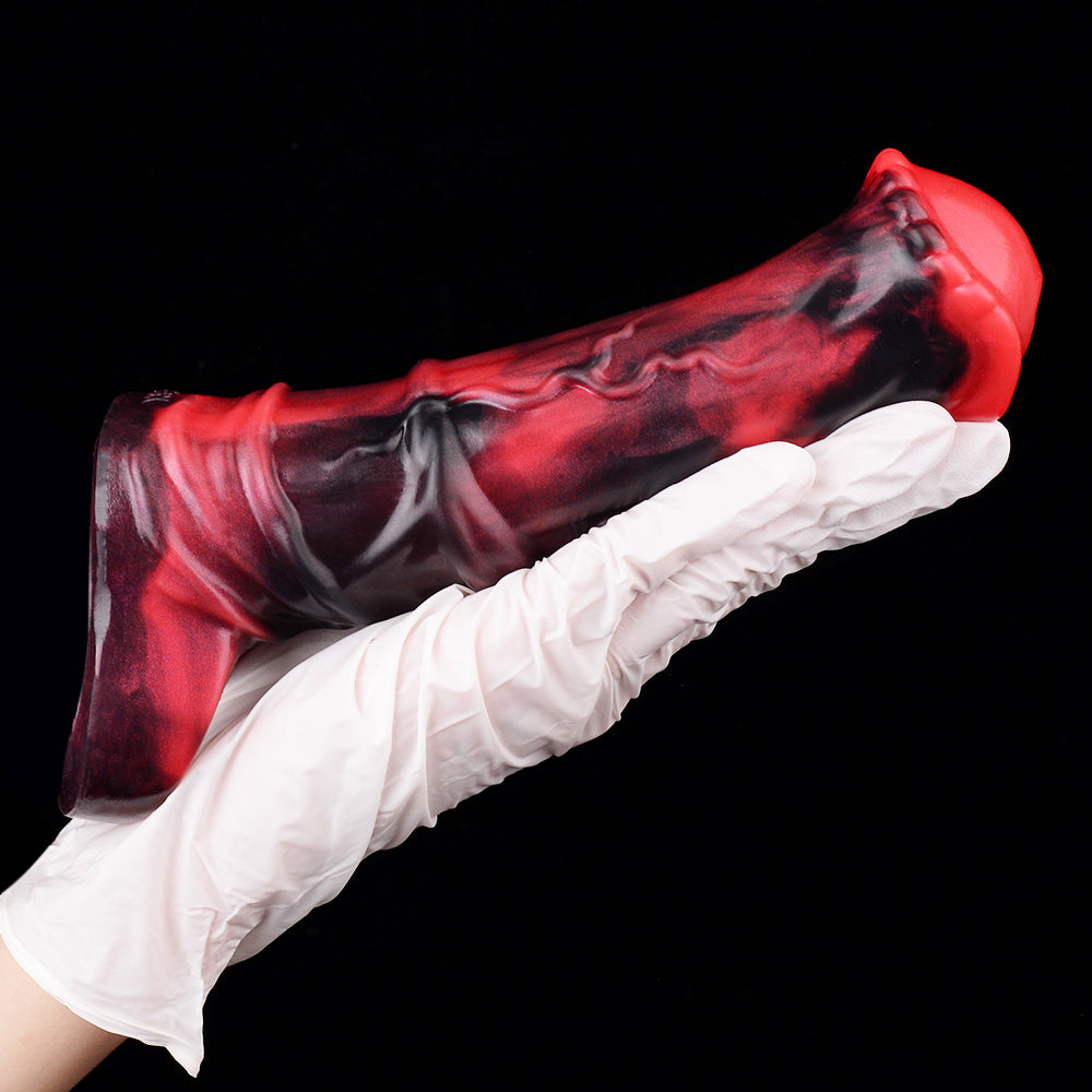 Red-Black Squirt Vibro Creature Dong Silicone Sleeve Remote Control Marbling Double Ball-Socket