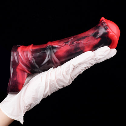 Red-Black Squirt Vibro Creature Dong Silicone Sleeve Remote Control Marbling Double Ball-Socket