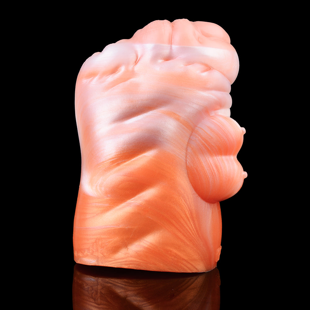 Kuh-Vulva Pocket Pussy im Corgi-Orange mit Vier Brüsten & Vaginal-Anal-Doppelkanal – Corgi-Orange-Perlweiß, Muskelfalten & Platin-Silikon