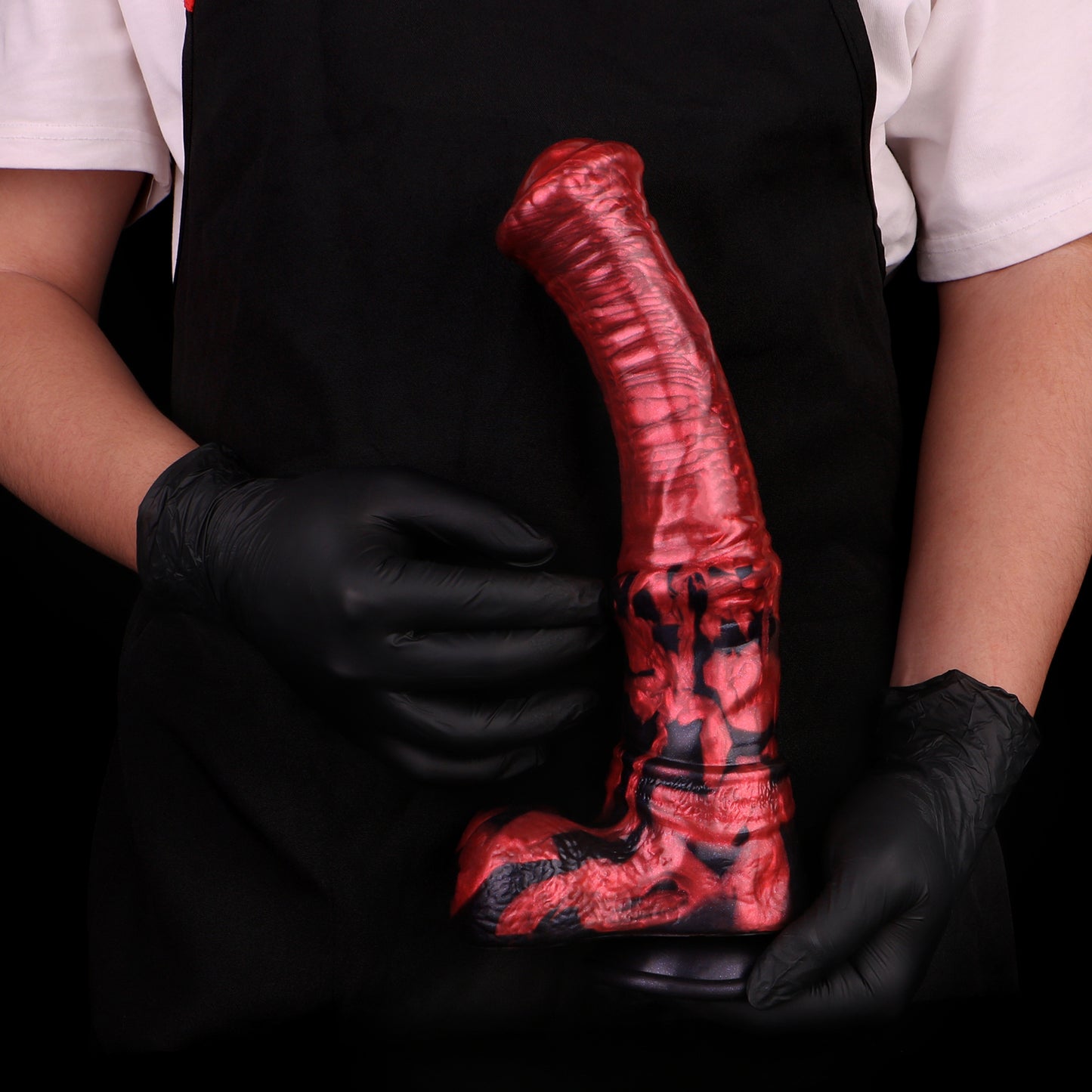 Scrotum Base Dragon Dildo XL - Hängende Hoden | Realistische Bälle Krallenbasis Rot-Schwarz Platin