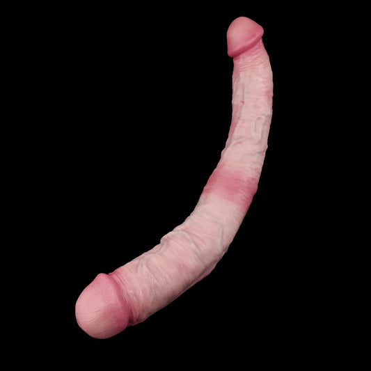 XXL Double Dildo in Helles Hautrosa – Beide Enden Dick, Maximaler Girth, Venenstruktur & Couple-Design aus Doppelschicht-Platin-Silikon