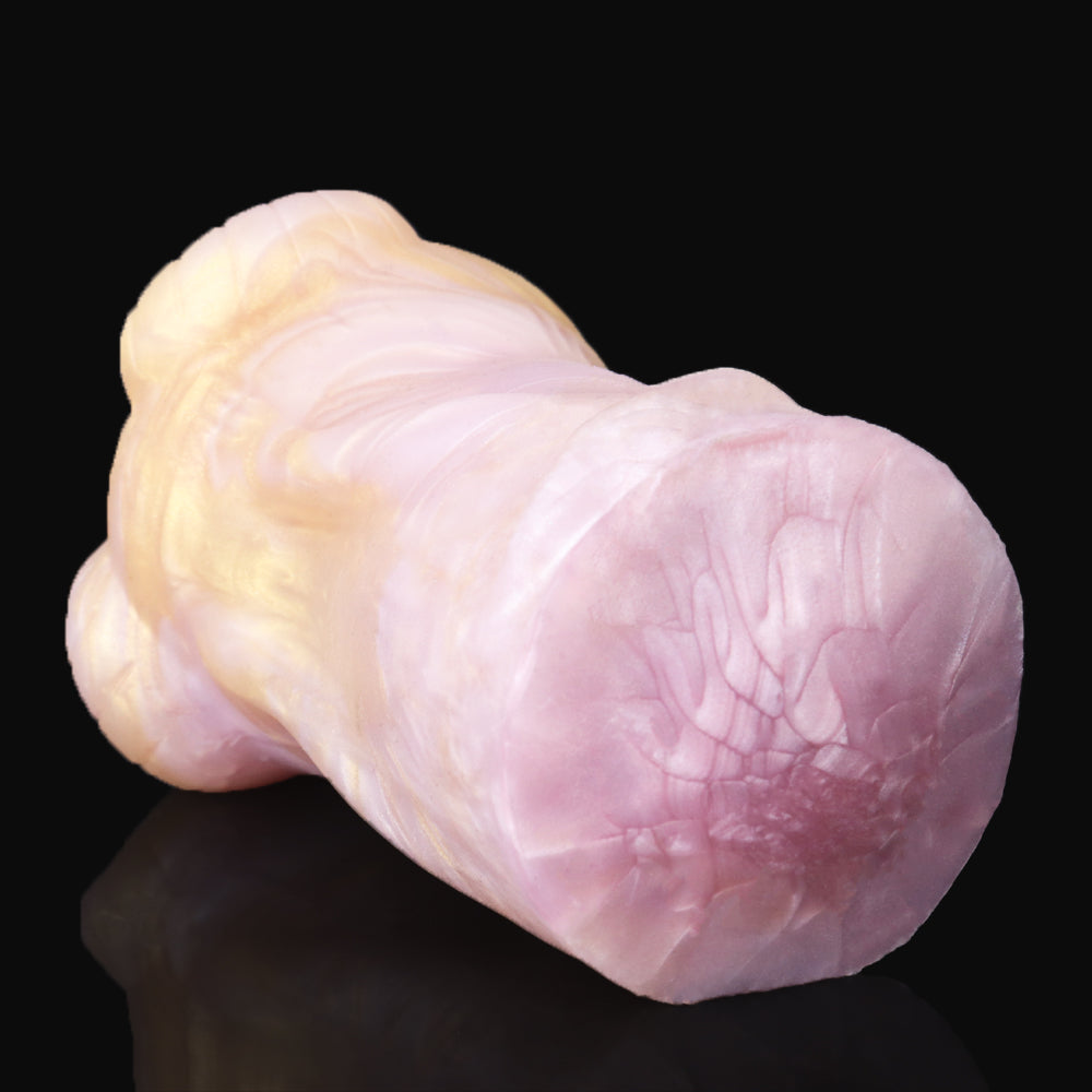 Widder Pocket Pussy mit Widderhörnern & Wolltextur – Cremeweiß-Rosarosa Perlmutt, Realistische Vulva & Platin-Silikon