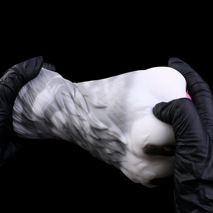 Wolfspfoten-Masturbator Pocket Pussy – Rosenrosa Ballen, Schwarze Krallen, Weiß-Grau Wirbelmarmorierung & Einzelkanal aus Platin-Silikon