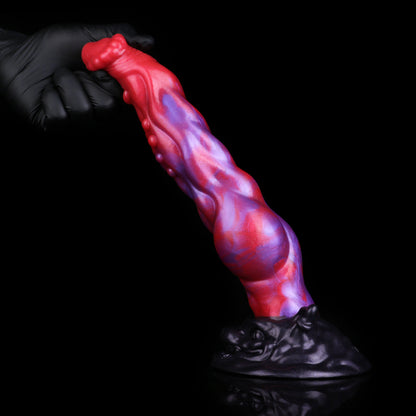 Dämonenhund Dog Dildo – Mehrblättrige Rot-Glans-Krone, 3D-Venenrelief, Kugelnoppen & Fangzahn-Saugnapf-Sockel