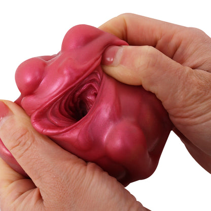Knochengerüst Pocket Pussy in Rosenrosa mit Knochengelenk-Oberfläche, Rippenstruktur & Einzelkanal – Rosenrosa-Perlgold, Sphinkter-Eingang & Platin-Silikon