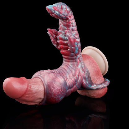 Hunde-Knoten Penis Sleeve – Rippenwellen-Schaft, Langer Klitoris-Grinder & Verzögerungsring aus Platin-Silikon