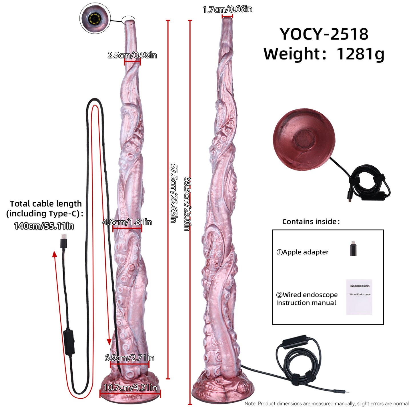 Giant Tentacle Dildo – HD Camera Fantasy Dildo made of Platinum Silicone with Extra Length and Suction Cup Base