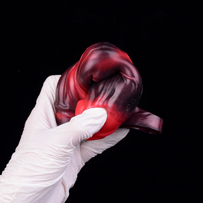 Open-Ended Penis Sleeve – Fetish Short Red-Black Platinum Silicone | SiliconeLust