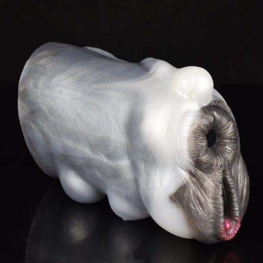 Cow Biomimicry Pocket Pussy with Dual Channel – Bovine Fantasy Pocket Pussy in Pearlescent Silver