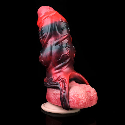 Alien-Biomechanical-Textured Penis Sleeve & Three-Point Fixation – Micropenis Sleeve in Lava Armor