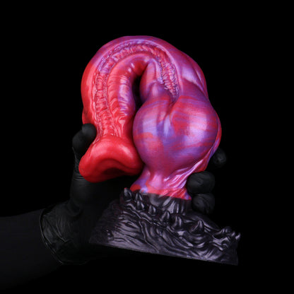 Bestienrachen Dog Dildo – Trichter-Rosetten-Glans, Bilaterale Dreiecksstachel-Reihen, Doppel-S-Kurven-Schaft, Kugelexpansionszone & Schwarzer Orgänisch-Zahn-Saugnapf-Sockel aus Platin-Silikon