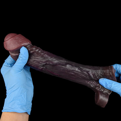Black Panther & Lifelike Realistic Dildo – Light-Absorbing Deep Purple Skin, Partially Covered Foreskin