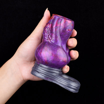 Lila Fantasy-Alien-Penisscheide-Platin-Silikon Hülle mit offener Spitze & Hoden-Gurt