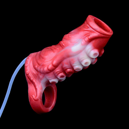 Premium Silicone Penis Sleeve with Sperm Feature – Red and White Dildo Sleeve for an Intense Couple's Experience