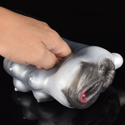 Cow Biomimicry Pocket Pussy with Dual Channel – Bovine Fantasy Pocket Pussy in Pearlescent Silver