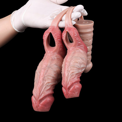 Penis Sleeve & Butt Plug Set Pfirsichrosa – Spiralrelief, Innennoppen & Vibro-Plug in S/M