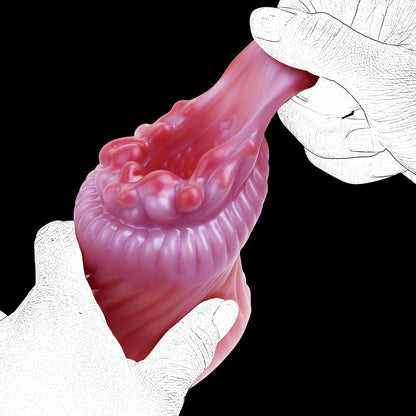 Schuppentier Mini Pocket Pussy in Rosenrosa-Hellviolett mit Korallen-Eingang, Spiralstruktur & Vibration – Perlschimmer, Fernbedienung & Platin-Silikon