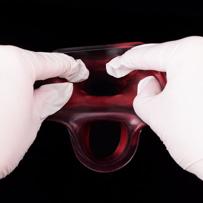 Penis sleeve with scrotum design – double ring system & smoked glass silicone