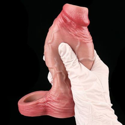 Realistische Penis Hülle mit Hodenring & Eichel-Aussparung – Silikon Sleeve in natürlicher Hautfarbe für maximale Power