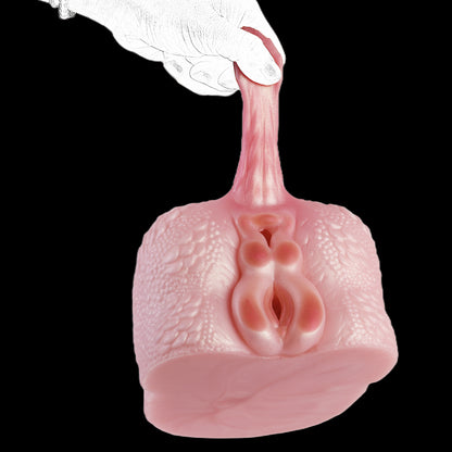 Drachen-Po Sexpuppe mit Drachenschuppen, Stachelschwanz & Doppel-Vulva – Kirschblütenrosa, Vaginal-Anal-Doppelkanal & Platin-Silikon