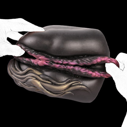 Pferde Horse Pussy – Dark Brown, Copper Bronze Mane, Pink-Purple Ball Nipple Vulva & Dual Canal (Vaginal + Anal) made of Platinum Silicone |