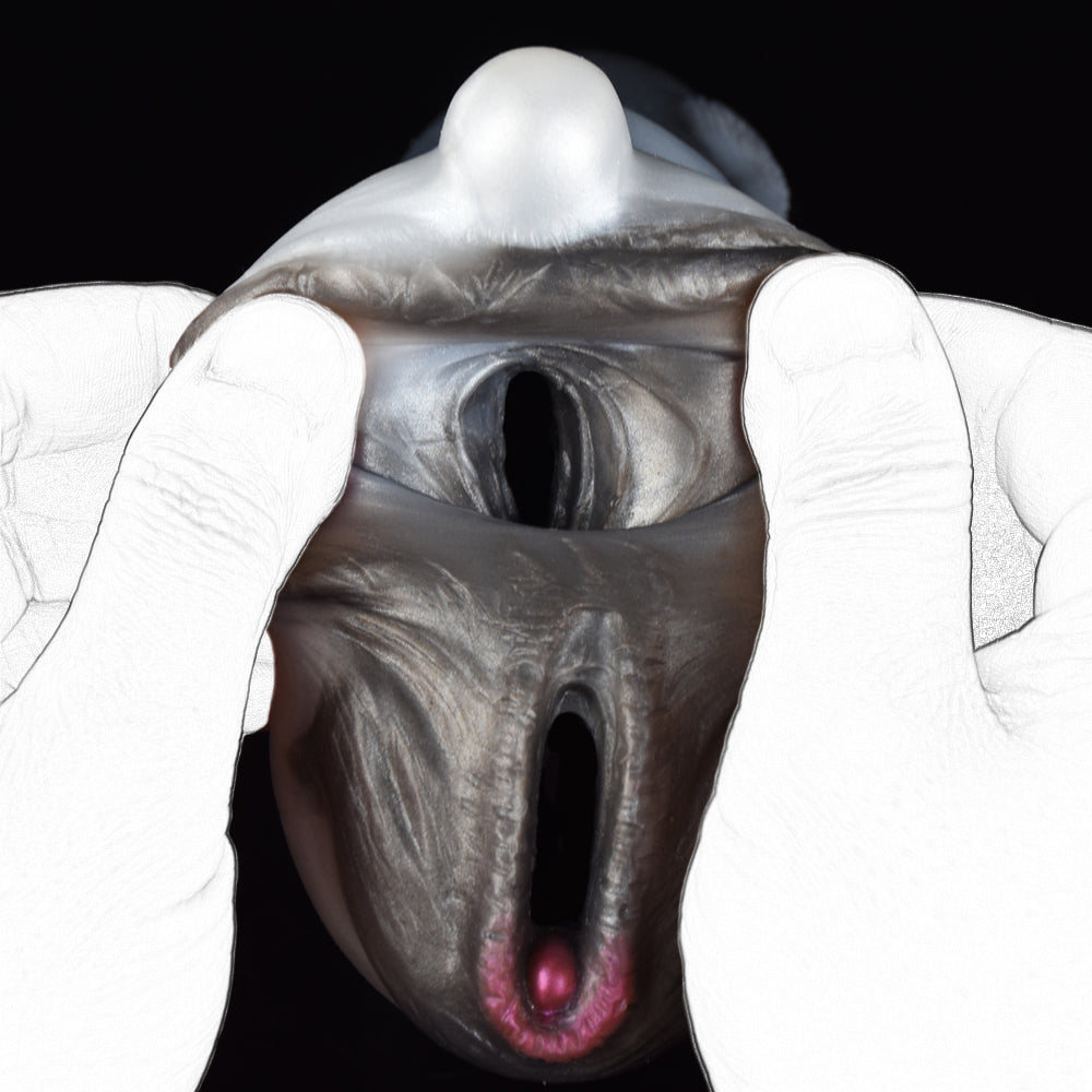 Cow Biomimicry Pocket Pussy with Dual Channel – Bovine Fantasy Pocket Pussy in Pearlescent Silver
