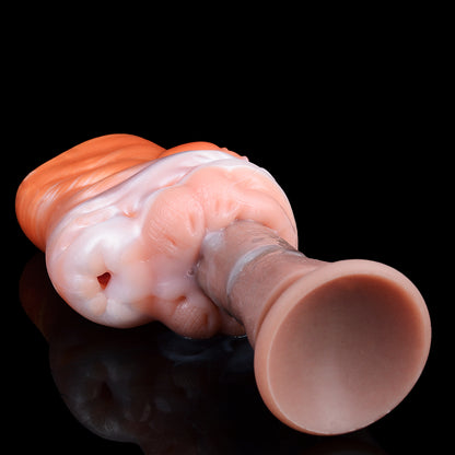 Kuh-Vulva Pocket Pussy im Corgi-Orange mit Vier Brüsten & Vaginal-Anal-Doppelkanal – Corgi-Orange-Perlweiß, Muskelfalten & Platin-Silikon