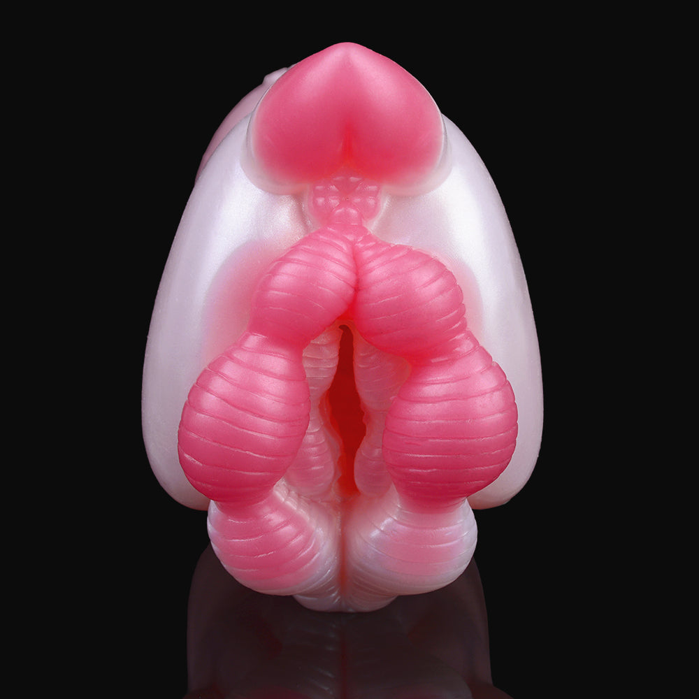 Textured Fantasy Pocket Pussy Platinum Silicone - Soft Masturbator with Labia Cluster and Heart-Shaped Clitoris