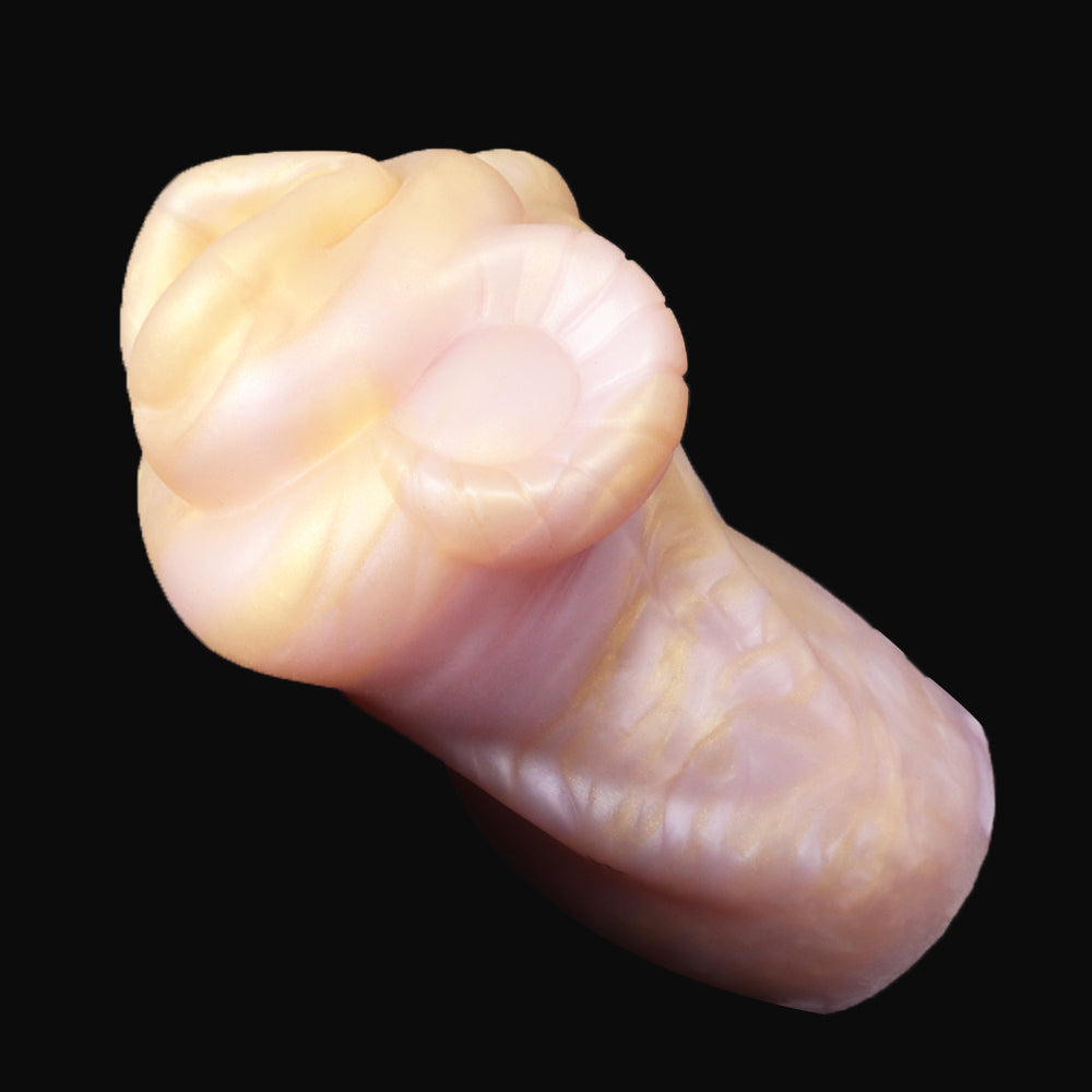 Widder Pocket Pussy mit Widderhörnern & Wolltextur – Cremeweiß-Rosarosa Perlmutt, Realistische Vulva & Platin-Silikon