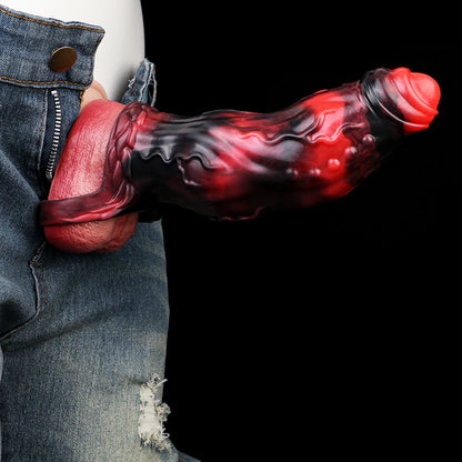 Penis Sleeve with Vein Relief & Lava Aesthetic – Textured Extension in a Bestial Design