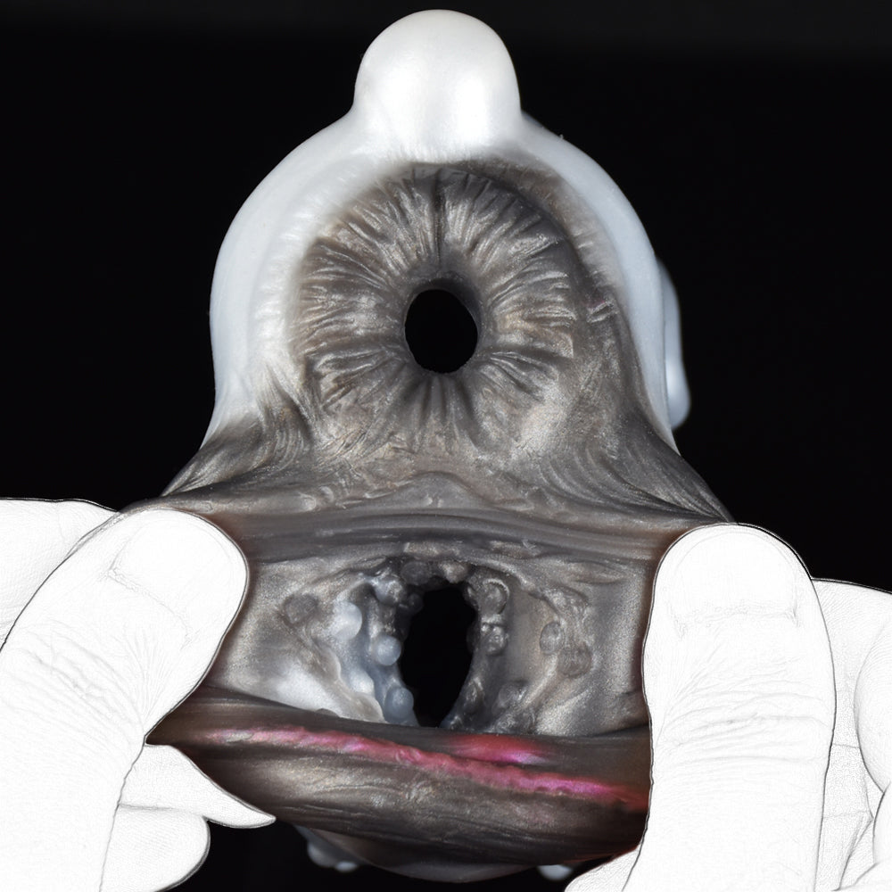Cow Biomimicry Pocket Pussy with Dual Channel – Bovine Fantasy Pocket Pussy in Pearlescent Silver