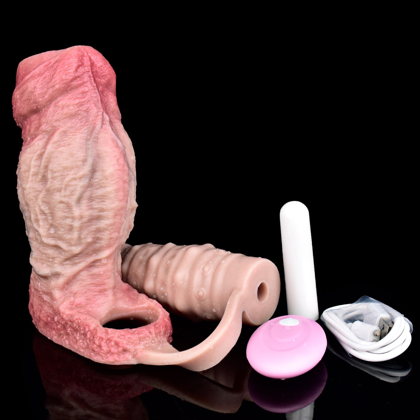 Ultimativer 2-in-1 Doppelstimulator: Hautfarbener Penis Sleeve & Butt Plug für Paare