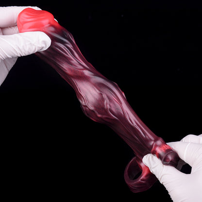 Open-Ended Penis Sleeve – Fetish Short Red-Black Platinum Silicone | SiliconeLust