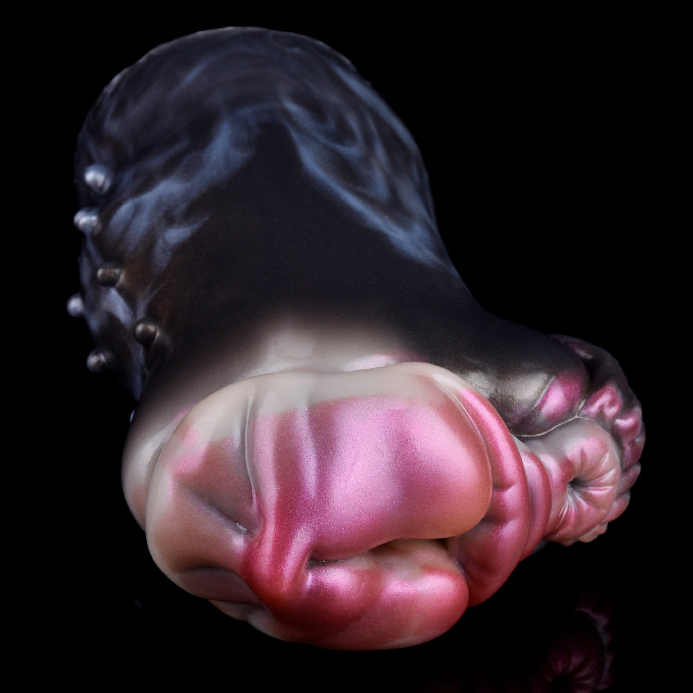 Häschen-Vulva Pocket Pussy mit Fellstruktur, Brustwarzen & Vaginal-Anal-Doppelkanal – Dunkelbraun-Karminrosa, Muskelwülste & Platin-Silikon