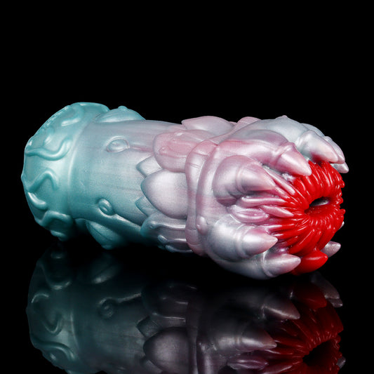 Augen-Pilz Pocket Pussy mit Bürstenborsten-Eingang & Stachel-Blüten – Gletscherblau-Violett-Rot & Platin-Silikon