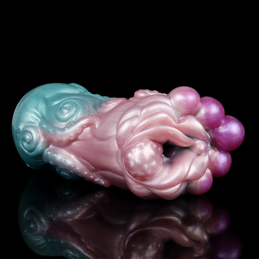 Dämonenblüte Pocket Pussy mit Fleischknollen & Tentakel-Blütenlippen – Gletscherblau-Rosa-Violett, Erweiterungskammer & Platin-Silikon