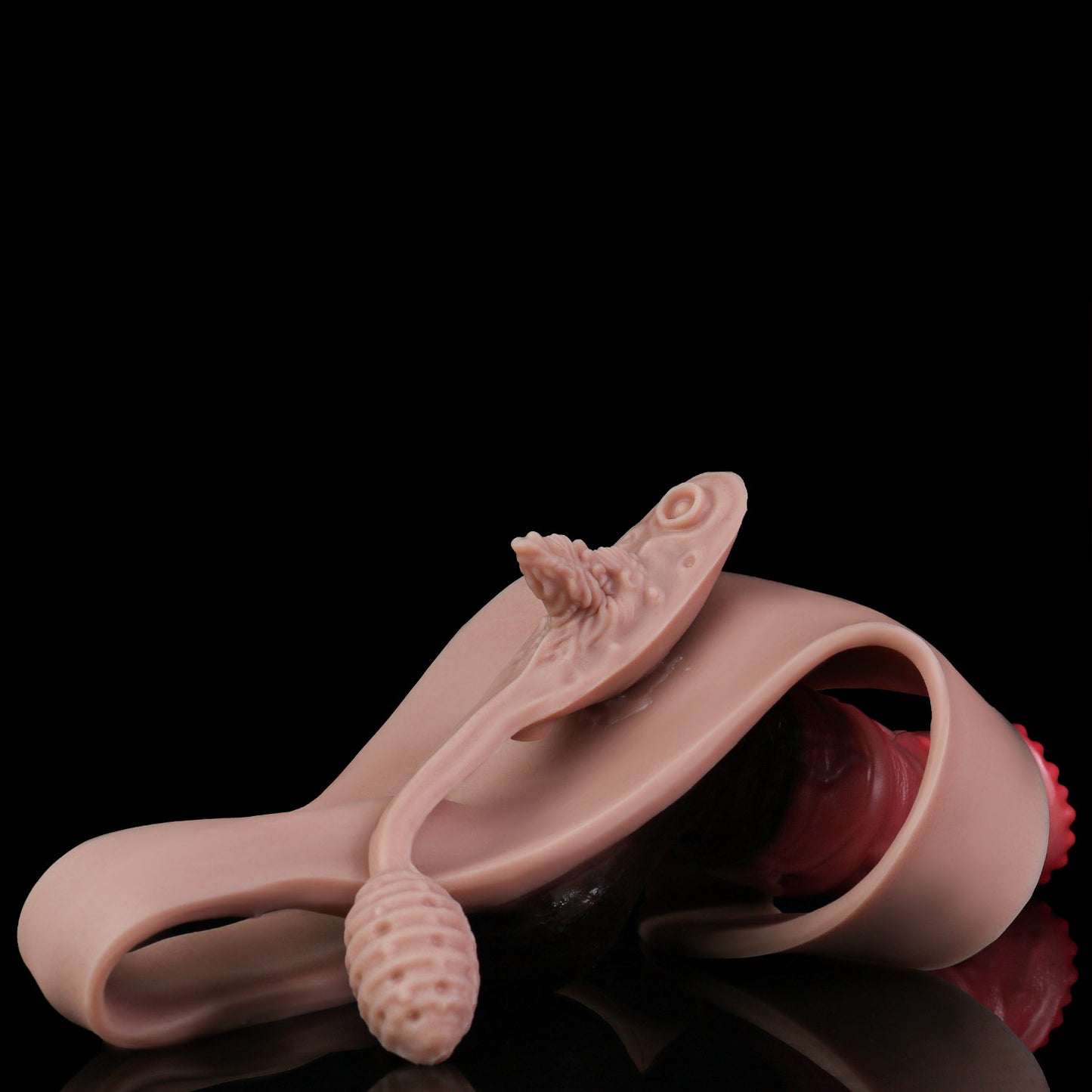Umschnalldildo Pferd – Kugelkrone, Schwarze Hoden, Integrierter Anal-Stimulator & Fernbedienung