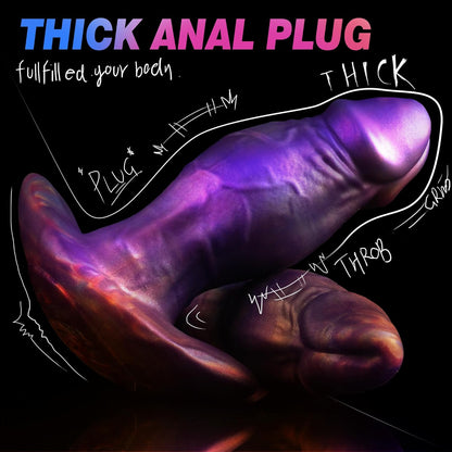 Realistic Fantasy Butt Plug with Suction Cup – Premium Platinum Silicone Anal Dildo in Cyber Violet for Intense Stretching