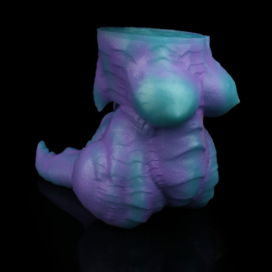 Drachen-Torso Sexpuppe – Lavendelviolett & Cyan, Stachel-Drachenschwanz, Dunkelroter Eingang & Einzelkanal aus Platin-Silikon